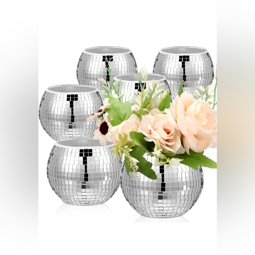COPY - COPY - 6 Pieces Disco Ball Flower Vase Mirror Disco Ball Glass Vase Disc…